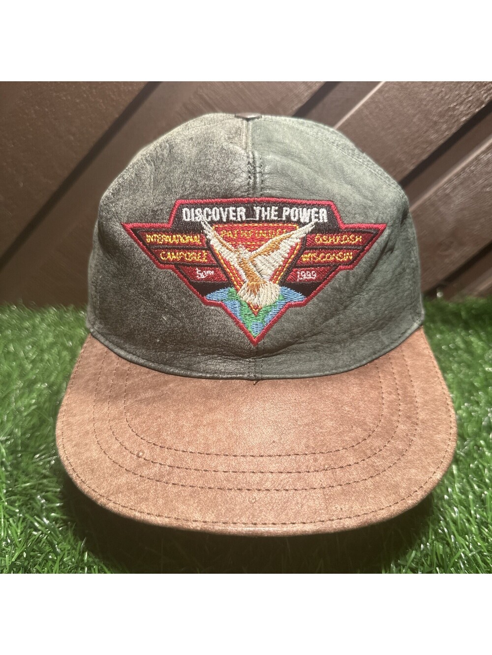Vintage 1999 International Pathfinder Camporee Hat Oshkosh WI Leather Strapback